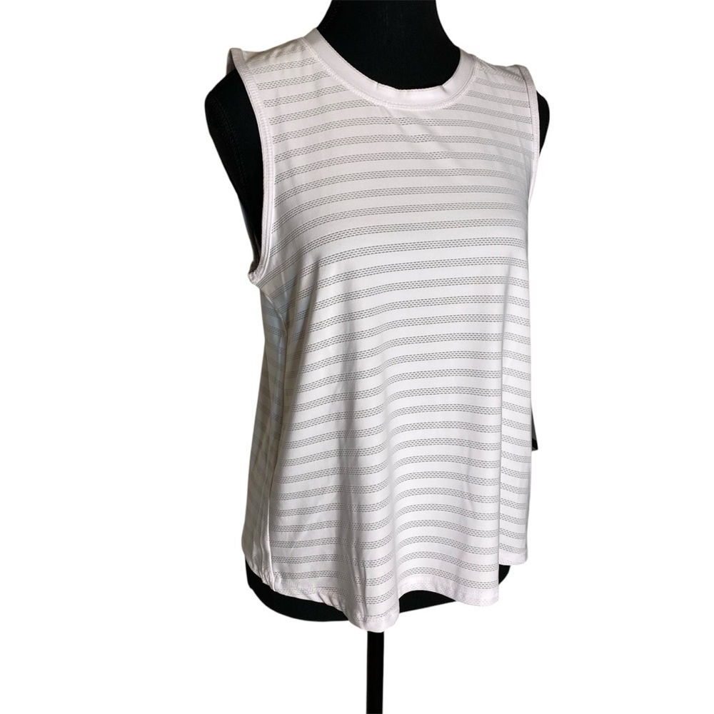 KYODAN New White Striped Sleeveless Tank Top Activewear Yoga Heart Hem Sz Medium - Picture 2 of 12